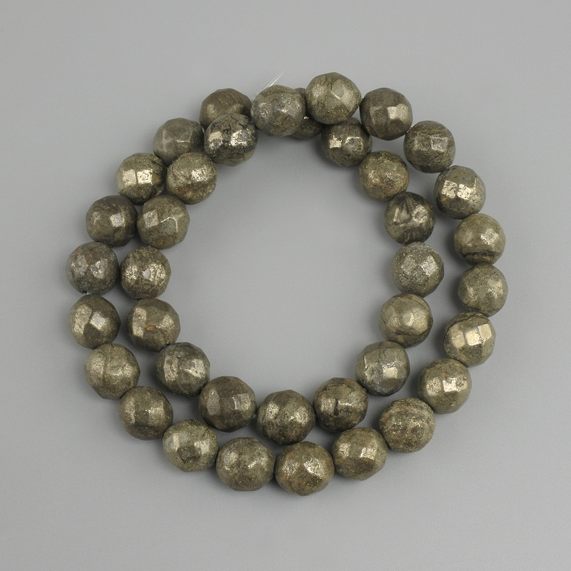 Pyrite beads, faceted ball, diameter 9.5 mm, length 38 cm