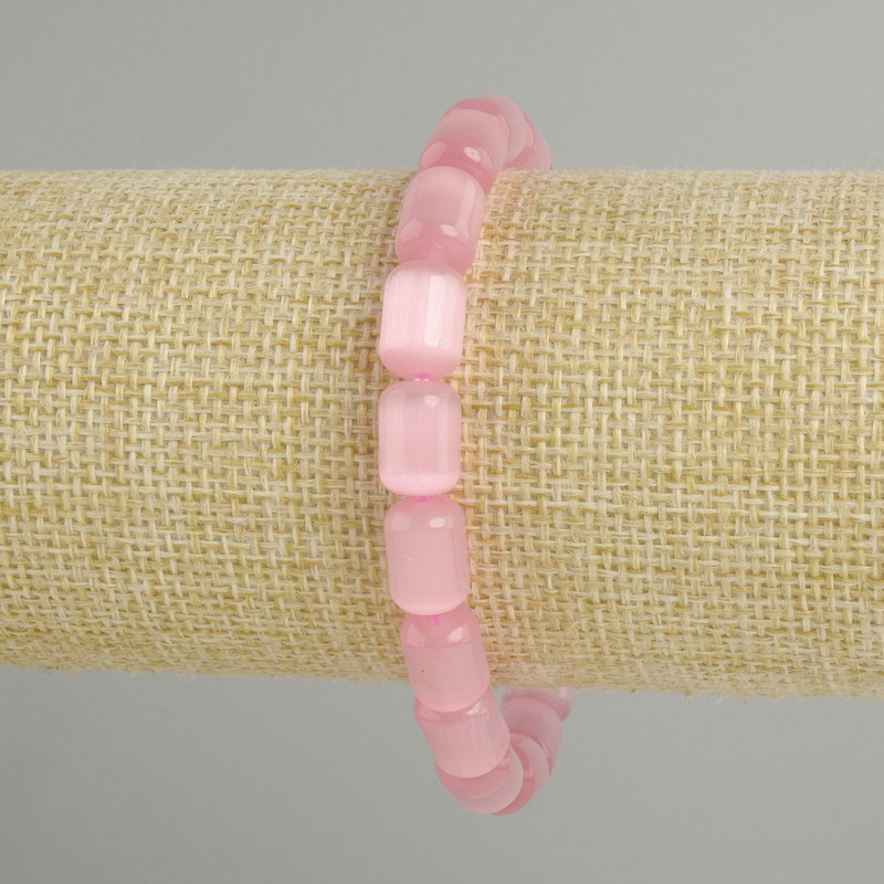 Pink Cat's Eye Bracelet Cylindrical Beads, diameter 11×7 mm, 5 mm ±, length 18 cm ±, stretch