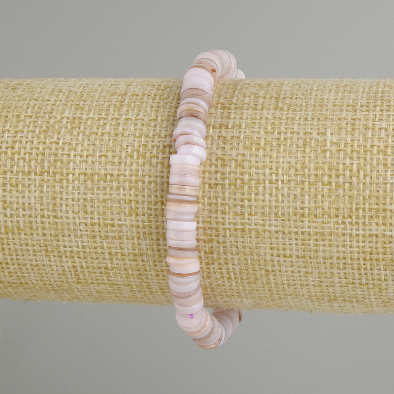 Bracelet with Scapharca shell rondelles, 6×2 mm diameter, 18 cm length ± stretch