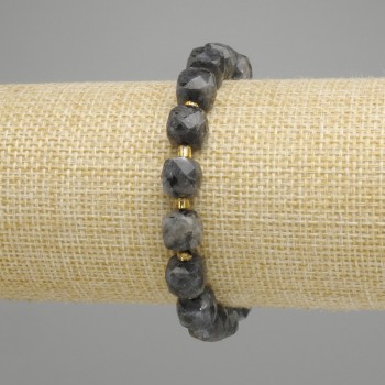 Bracelet Labradorite Faceted Cube, 8-9mm diameter, 3mm+ Seed Beads, length 18cm, stretch