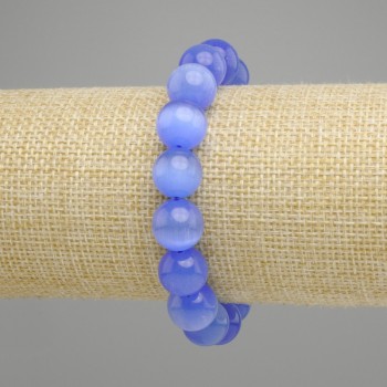 Blue Cat's Eye Bead Bracelet with Smooth Round Beads 12 mm diameter, stretchable length 18 cm ±