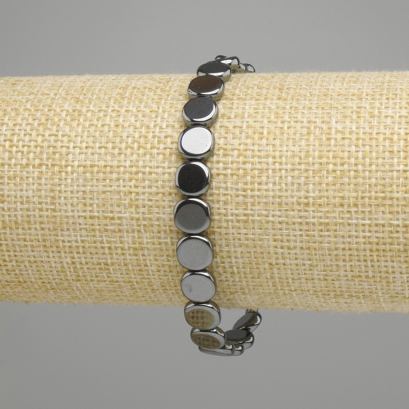 Hematite Coin Bracelet 8mm ±, 18 cm length ± stretch