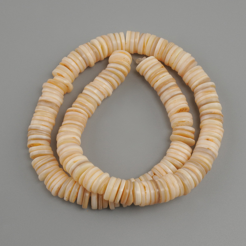 Scarfarka Shell Rondelle Beads, 10x1.5–2 mm, 37 cm length on beading thread