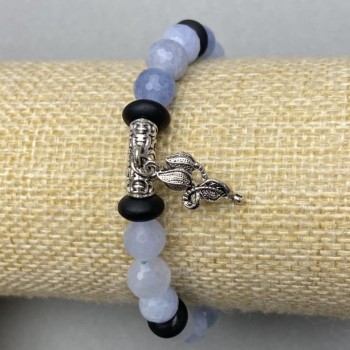 Aquamarine bracelet faceted round bead 8mm ± Shungite rondelle 8x4mm ± with inserts, length 18cm ± stretch
