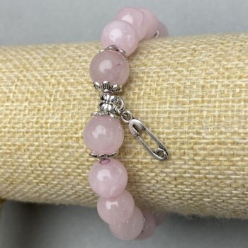 Bracelet Rose Quartz smooth bead 10mm+- with inserts, length 18cm+- stretch