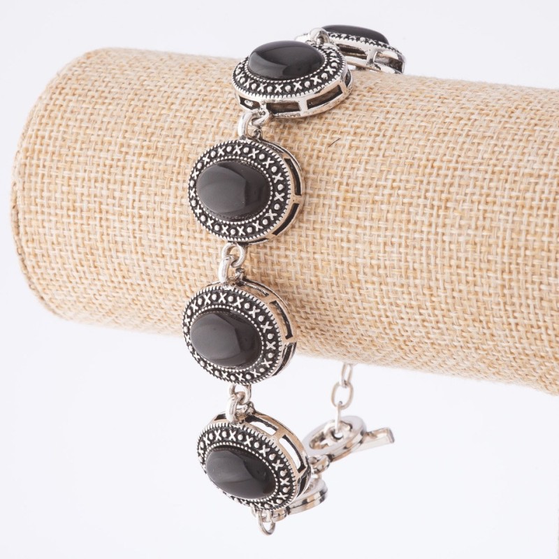 Clearance Agate Bracelet with Bezel "Dot-Cross" Oval Stones 22x18mm 7 pcs., length 20-22cm