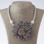 Cord Necklace Gray Chrysanthemums Textile Fashion, length 48-55 cm