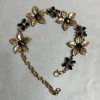 Bracelet 'Lilies' with Black Crystals, color Dark Gold, width 25mm, length 19–25cm