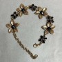 Bracelet 'Lilies' with Black Crystals, color Dark Gold, width 25mm, length 19–25cm