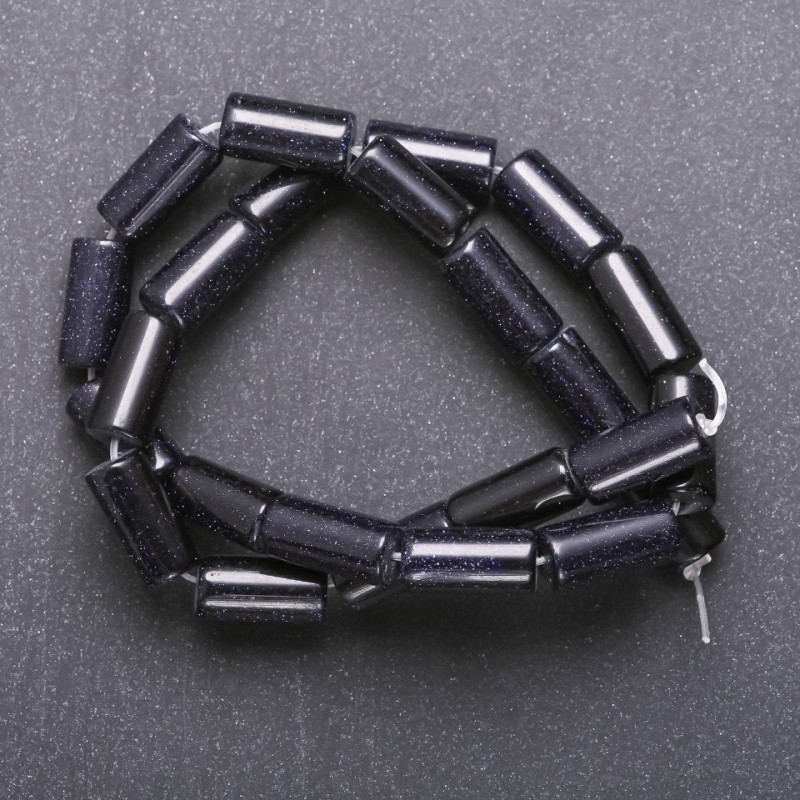 Beads of natural Aventurine Blue Sand Cairo Night, cylinder shape, 8×17mm, 40cm length