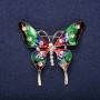 Sale! Butterfly Brooch with White Crystals and Enamel red, green, and burgundy, 49x53 mm, Yellow Metal