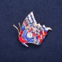 Sale! Butterfly Brooch with White Rhinestones, Blue and Red Enamel, 40x38 mm, Yellow Metal