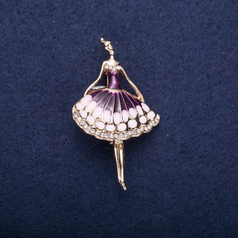 Sale! Ballerina Brooch with Purple Enamel and Yellow Metal