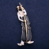 Sale! Brooch 'Musician' with white and black enamel on gold-tone metal, 67×26 mm