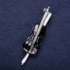 Sale! Violin Brooch with Black Enamel, Silver-tone Metal 65×17 mm