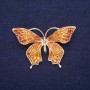Sale! Butterfly Brooch with White Crystals and Enamel, Gold-Tone Metal, 49×32 mm