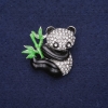 Sale! Panda Brooch with Enamel and Rhinestones — White, Black, and Green — 28×28 mm, Silver-tone Metal