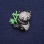 Sale! Panda Brooch with Enamel and Rhinestones — White, Black, and Green — 28×28 mm, Silver-tone Metal