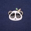 Sale! Panda Enamel Brooch in White, Black, and Green, 28×24 mm, Yellow Metal