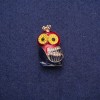 Sale! Owl Brooch with Enamel and Crystals, Gold-tone Metal 17x30 mm