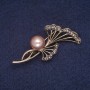 Sale! Flower Brooch with Seed Beads and Crystals, Chalk Color Antique Gold 26×50mm