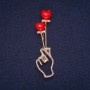 Sale! Brooch 'Symbol of Love' red enamel with white crystals, gold-tone metal 16 x 62 mm