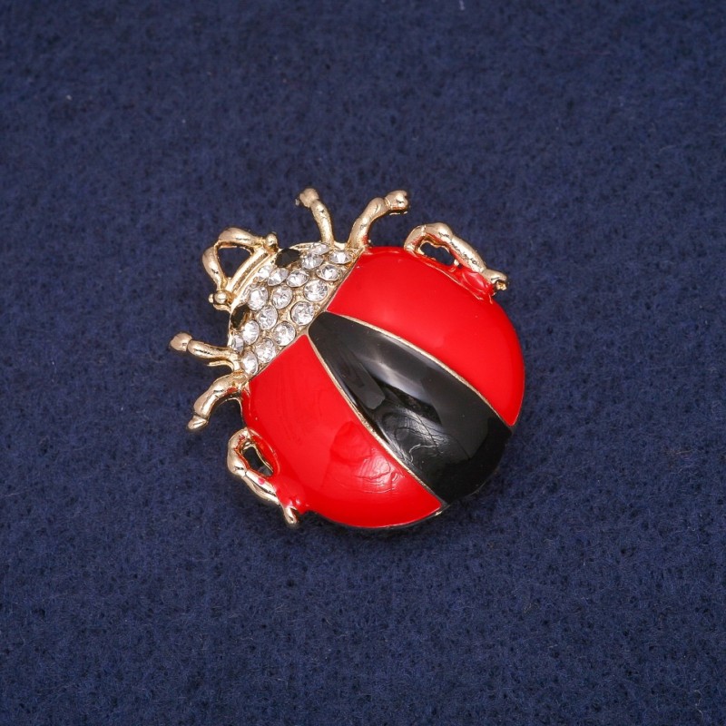 Sale! Ladybug Brooch with Enamel and Crystals, Gold-Tone Metal 28×31mm