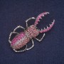 Sale! May Beetle Brooch with Pink Rhinestones, Silver-Tone Metal 29×55mm