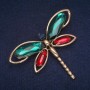 Sale! Dragonfly Brooch with green, red and blue crystals, golden metal 54x71 mm
