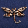 Sale! Dragonfly Brooch with Yellow Crystals, Gold-Tone Metal 45×74 mm