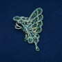 Sale! Butterfly Brooch with Green and Petrol Crystals, Gold-Tone Metal 75×50 mm +