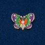 Sale! Butterfly Brooch in Golden Metal, Enamel, Pink, Green and White Rhinestones 44×30 mm +