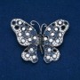 Sale! Butterfly Brooch, Silver-Tone Metal, Black, Blue and White Rhinestones, 50x66mm +