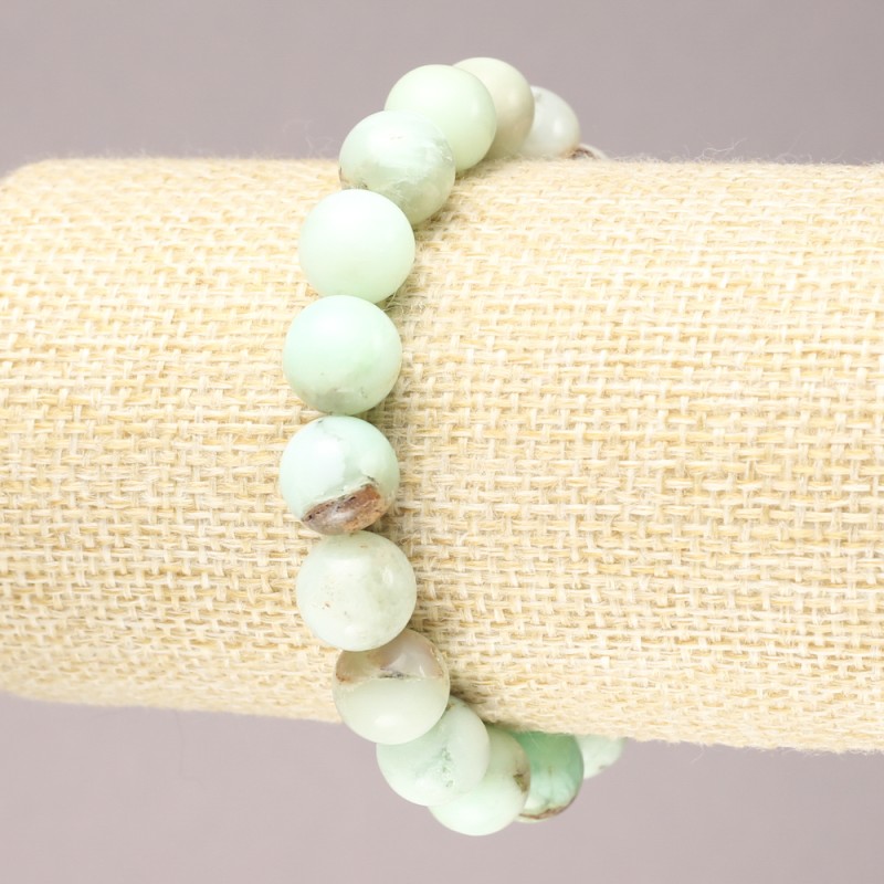 Elastic bracelet with natural chrysoprase, smooth beads, 10 mm diameter+