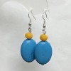 Earrings Blue Turquoise Oval 18x25mm +/- with Glass Rondelles 8x6mm +/-, Length 50mm +/-