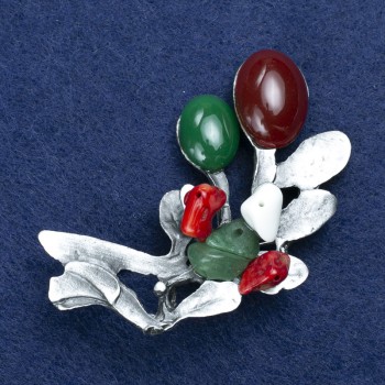 Sale! Branch with Assorted Stones Brooch, Silver-Toned Metal 55×52 mm +