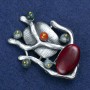 Sale! Twig with Carnelian and Assorted Stones Brooch, Silvery Metal, 61×42 mm +