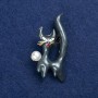 Sale! Cat Brooch, gold-tone metal, enamel and bead, 50×26 mm +