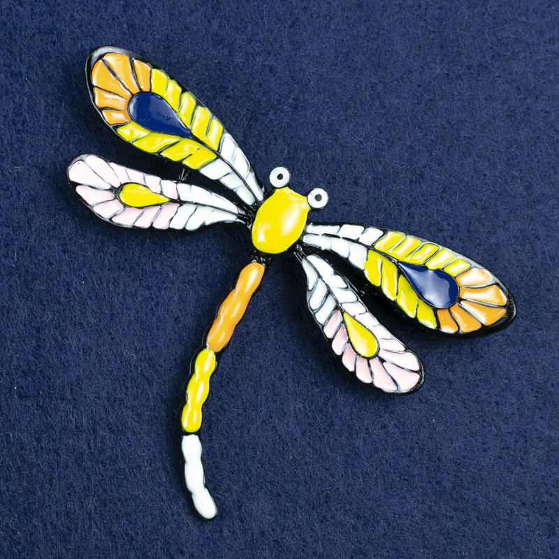 Sale! Dragonfly Brooch in Silver-Tone Metal and Enamel 70x50mm +