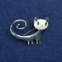 Sale! Cat Brooch in Gold-Toned Metal, Enamel and Rhinestones 44×32 mm +