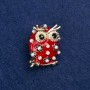 Sale! Owl-shaped brooch in golden metal, enamel, beads and rhinestones, 30×25 mm +