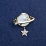 Sale! Planet Brooch with gold-tone metal, mother-of-pearl and crystals, 36×38 mm +