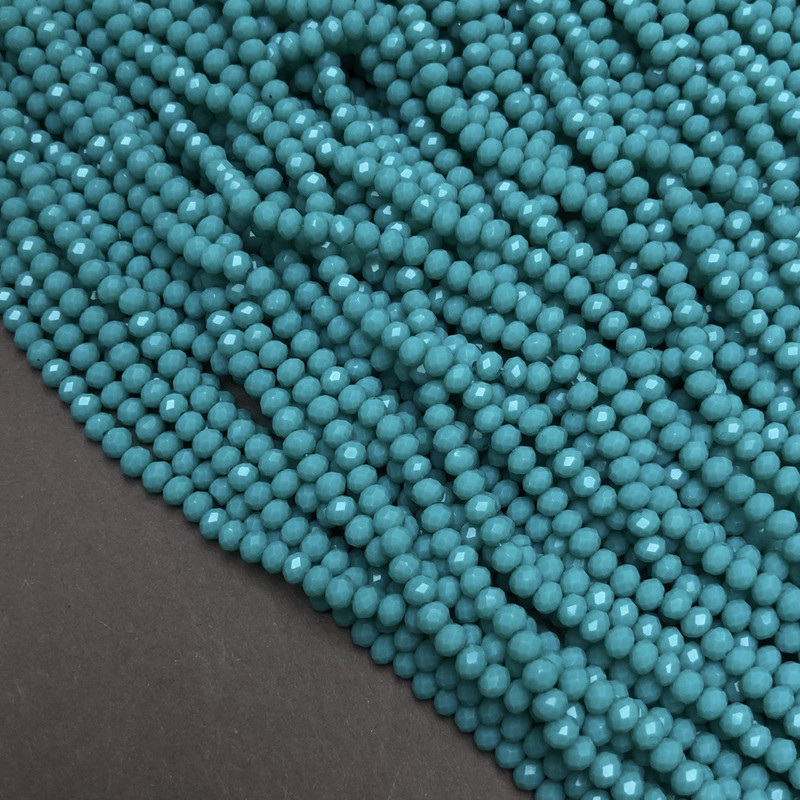 Beads Czech Crystal on thread turquoise matte faceted rondelle, diameter 3.5x3 mm + -, length 36-38 cm +