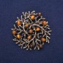Brooch-Pendant 'Sprigs' with natural Tiger's Eye stone, golden metal 60mm