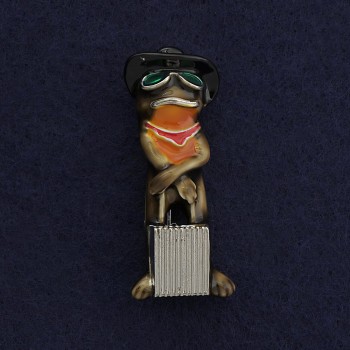 Brooch pendant 'Frog with a suitcase' silver metal brown enamel 45×18 mm +