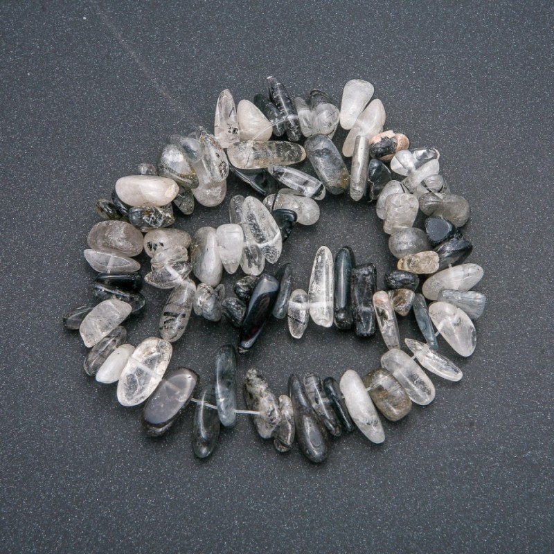 Thread of natural Rutilated quartz Volokhatyk chip 'Needle', diameter 15x5mm, length 41cm +