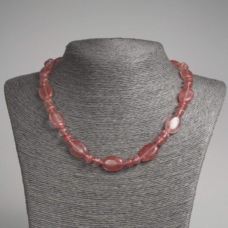 Necklace with natural tourmaline gemstone — flat oval beads, 13×18 mm ±; rondelle beads, 9×5 mm ±; length 45 cm