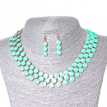 Berry Beads Necklace and Earrings Set, Gold Metal and Aquamarine Shine