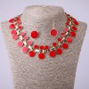Set: 'Gate' Necklace and Earrings with Red Enamel, 45 cm long