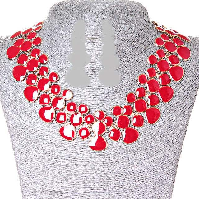 Gate Necklace in Metal with Red Enamel